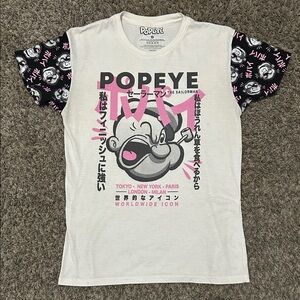 Popeye Graphic T-Shirt - White, Black, and Pink